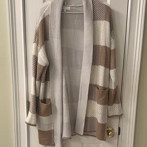 New Directions Striped Cardigan in Cream and Tan